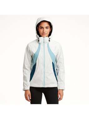 Spyder Ski Jacket Women 8 White Blue Hooded Nylon Shell Zip Winter Snow Coat